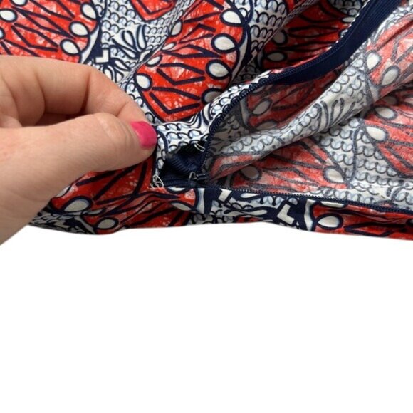 Zara Trafaluc Cut Out Mini Dress Red Navy Printed Fit Flair Cross Halter Size XS - Picture 13 of 13